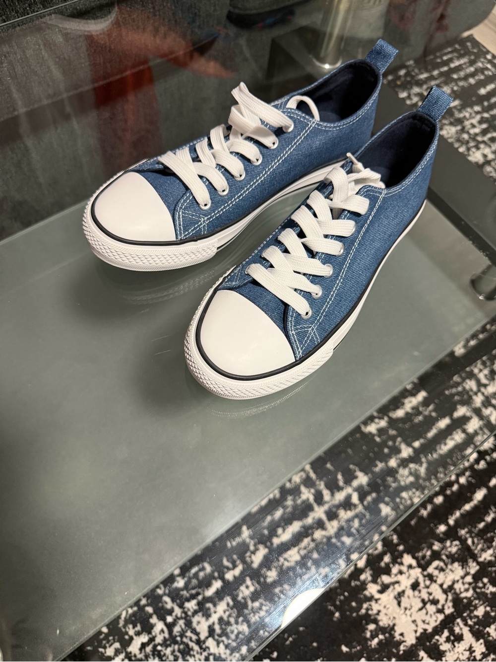 Men's Denim Low-Top Sneakers with White Toe Cap